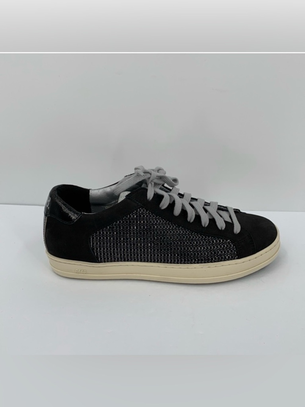P448 John Blitz glitter sneaker shoe metallic silver black tie women 36 6